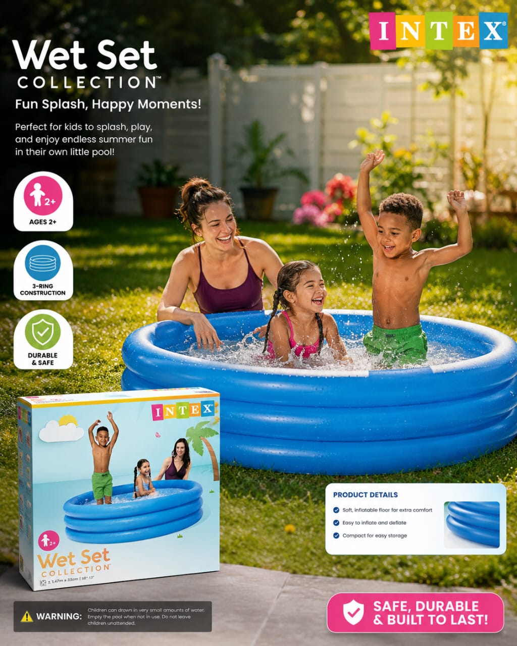 Intex Wet Set Collection 3-Ring Inflatable Kids Pool