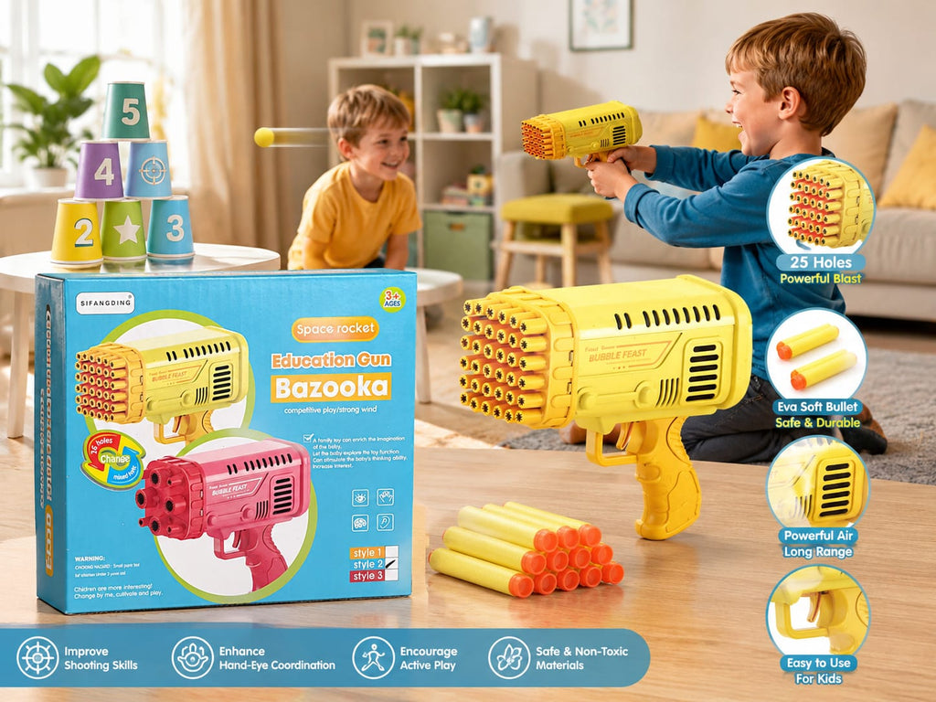 Space Rocket Bazooka Education Gun – 25-Hole Soft Bullet Toy Gun for Kids